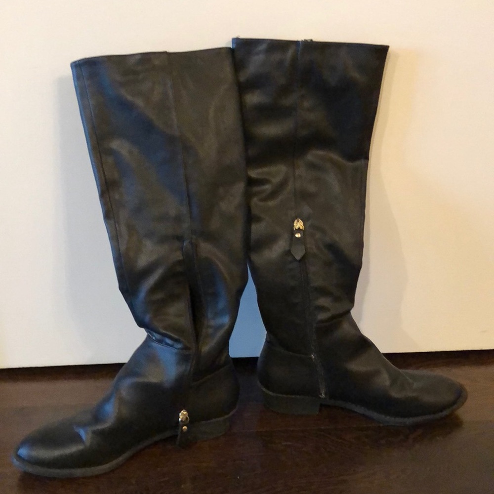 RSVP black knee high boots with gold detail
